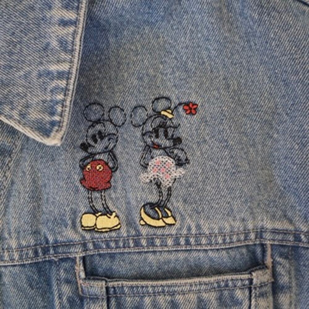 Disney Store Mickey & Minnie Mouse embroidered Denim Jacket Blue Womens Size XL - Picture 2 of 11